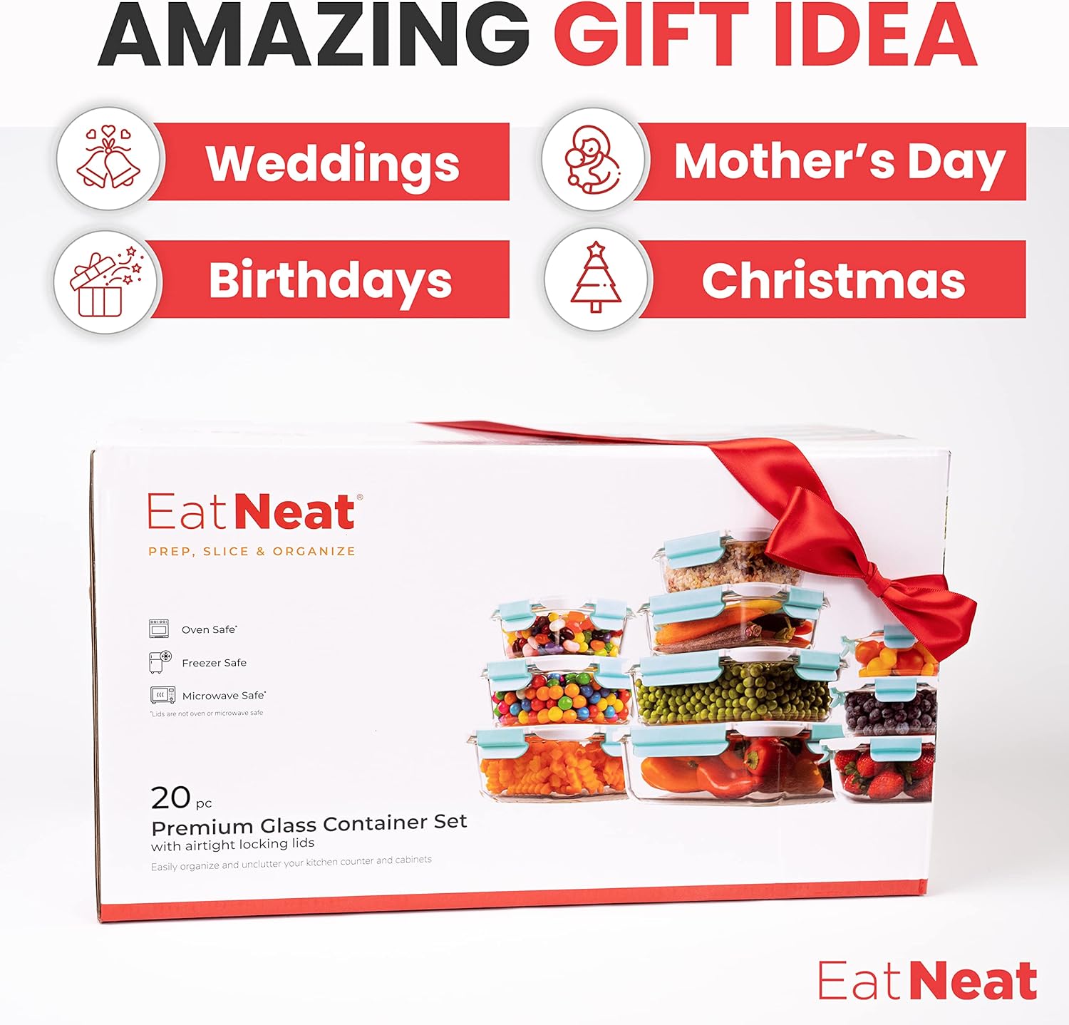 EatNeat 20 Piece Glass Food Storage Container Set With Locking Lids