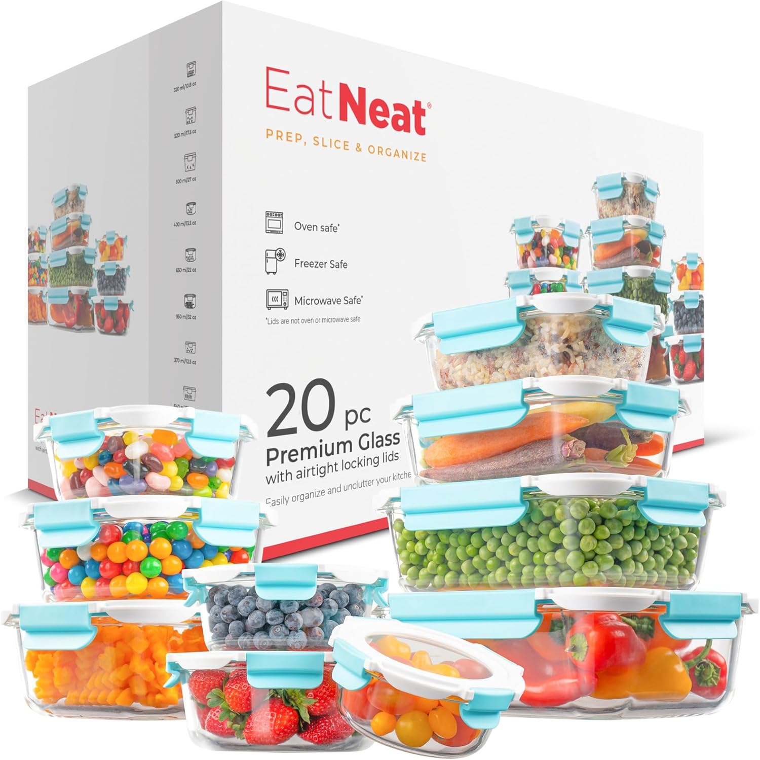 EatNeat 20 Piece Glass Food Storage Container Set With Locking Lids