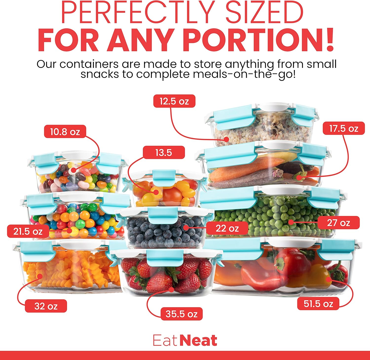 EatNeat 20 Piece Glass Food Storage Container Set With Locking Lids