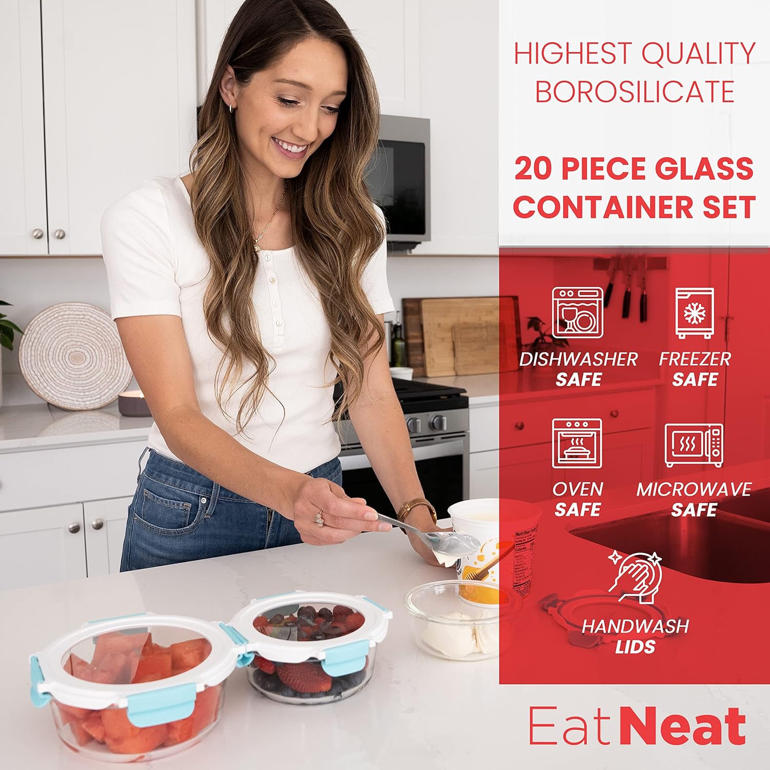 EatNeat 20 Piece Glass Food Storage Container Set With Locking Lids