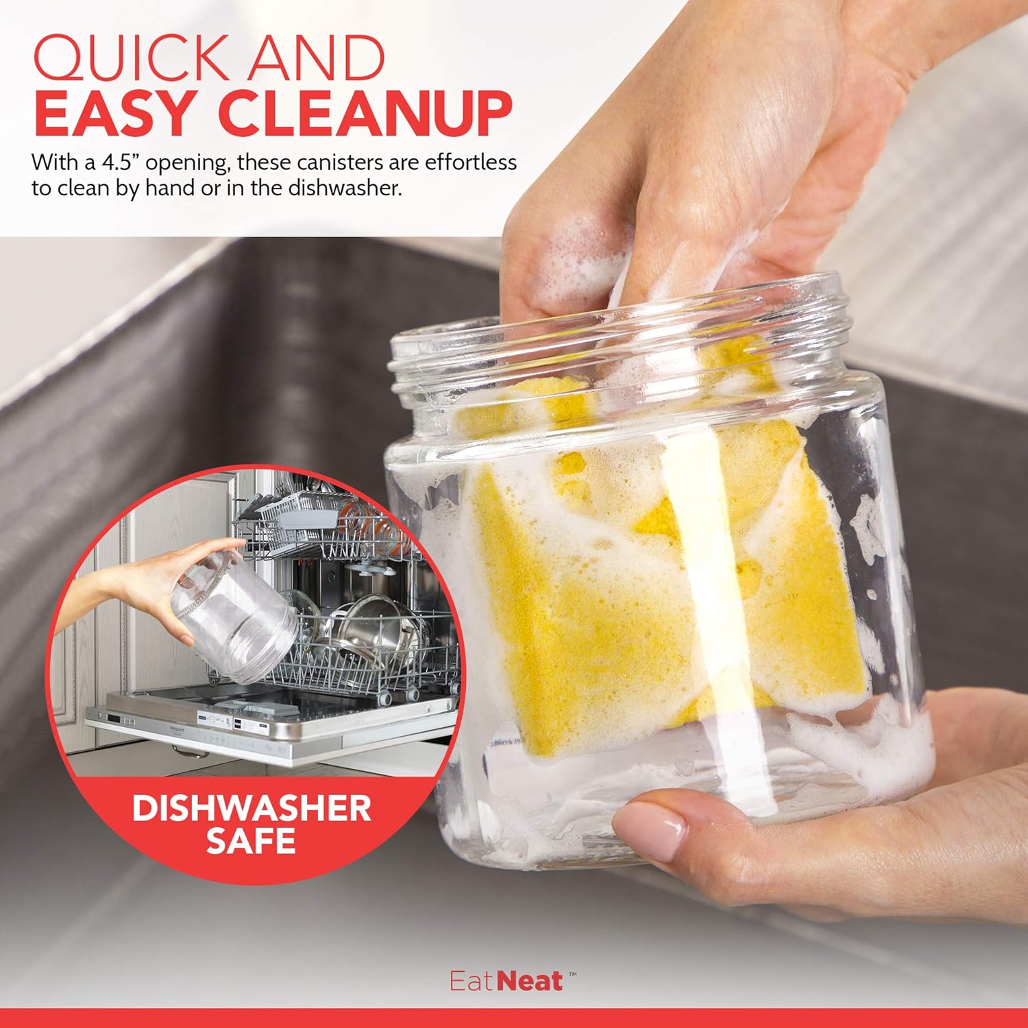 EatNeat 4 Piece Glass Canister Set With Stainless Steel Lids